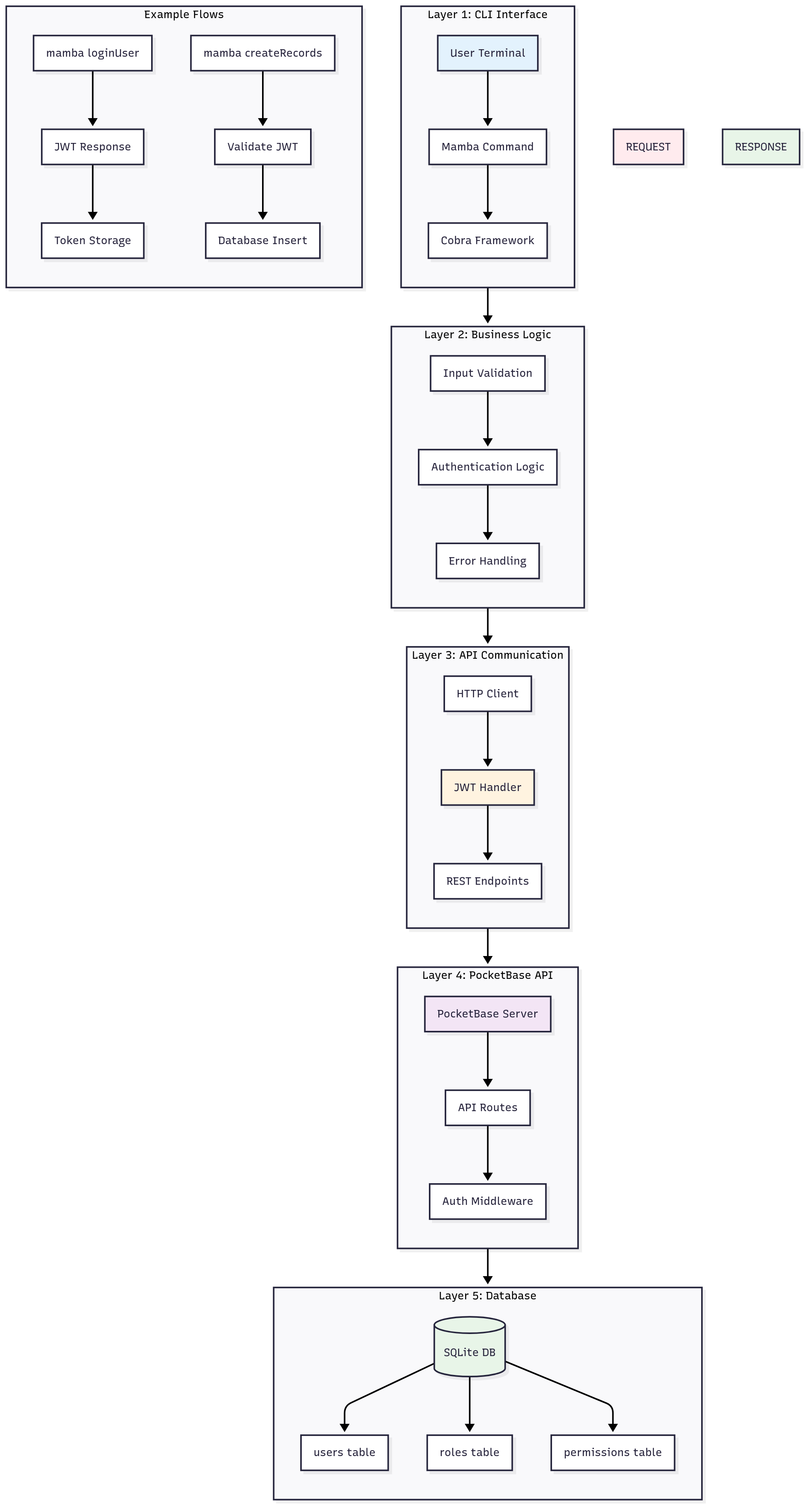 Architecture CLI → API → Database